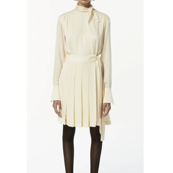 Victoria Beckham Cream Pleated Wrap-effect Satin-Jacquard Dress. Size XS. - Picture 5 of 12